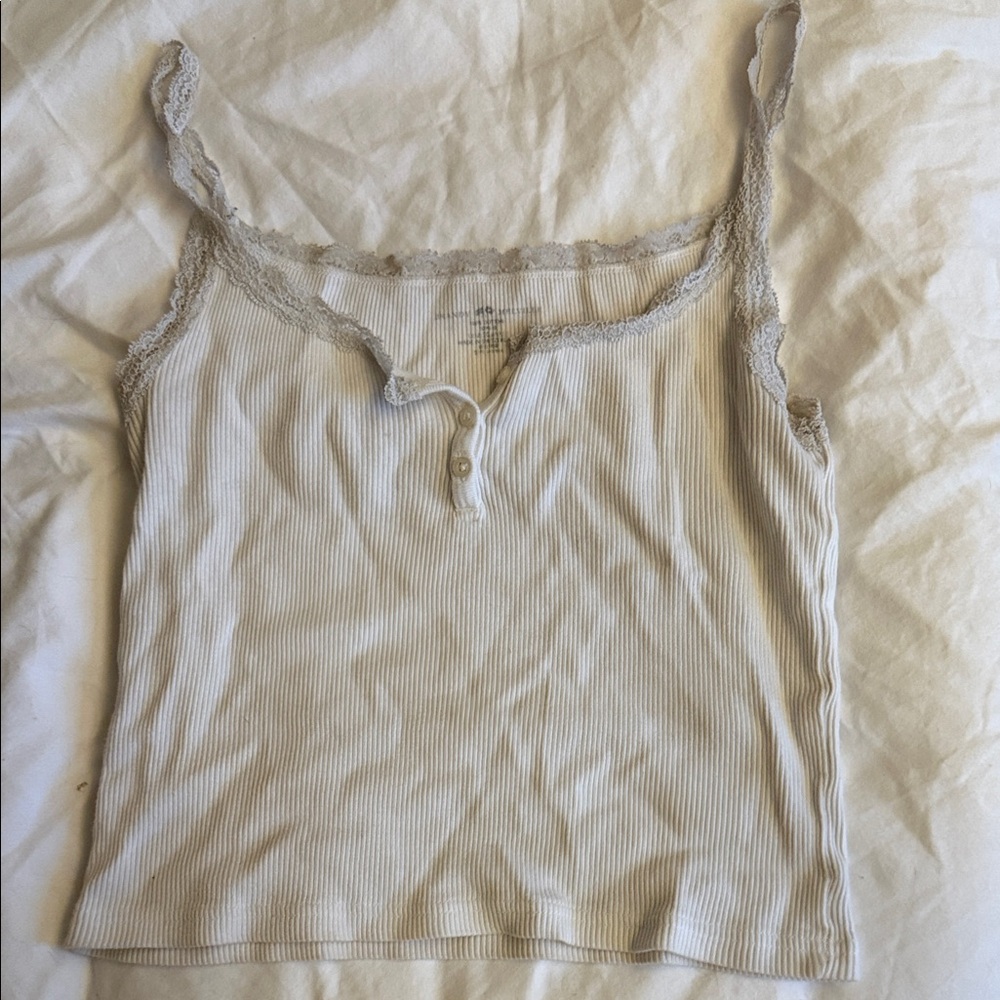 Brandy Melville Cream Ribbed Camisole with Lace